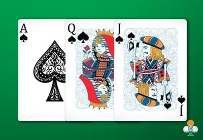 teen patti color flush of ace, queen, and jack