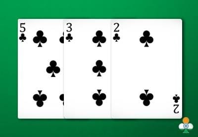 teen patti color flush of 5, 3, and 2