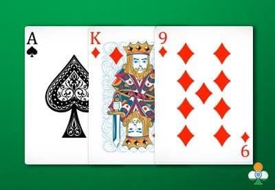 teen patti High card of ace of spades, king of diamonds and 9 of diamonds